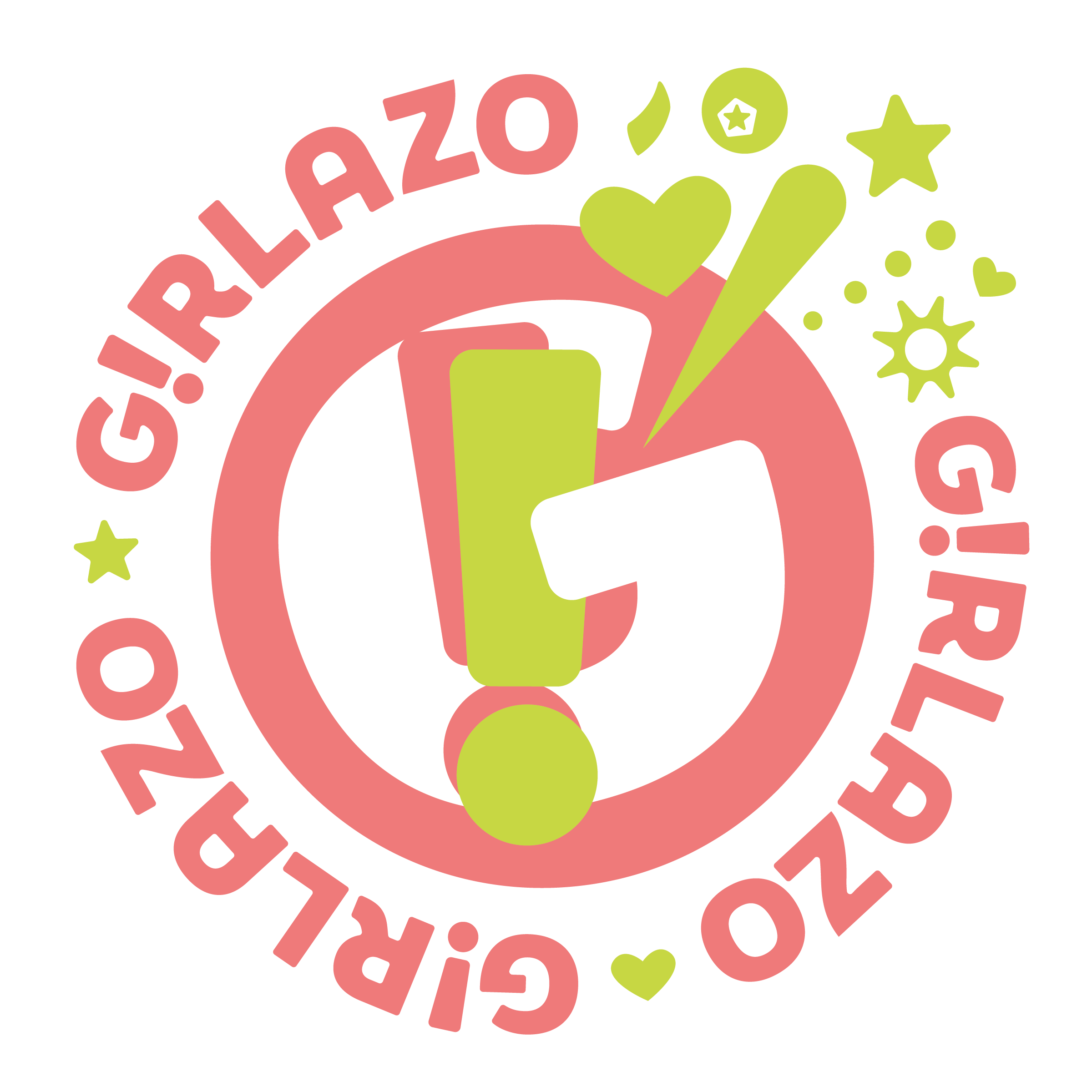 Girlazo-seal Decorative circular graphic with pink ring and lime-green shapes, featuring stars and hearts; the word 'amazing' repeats around the edge.