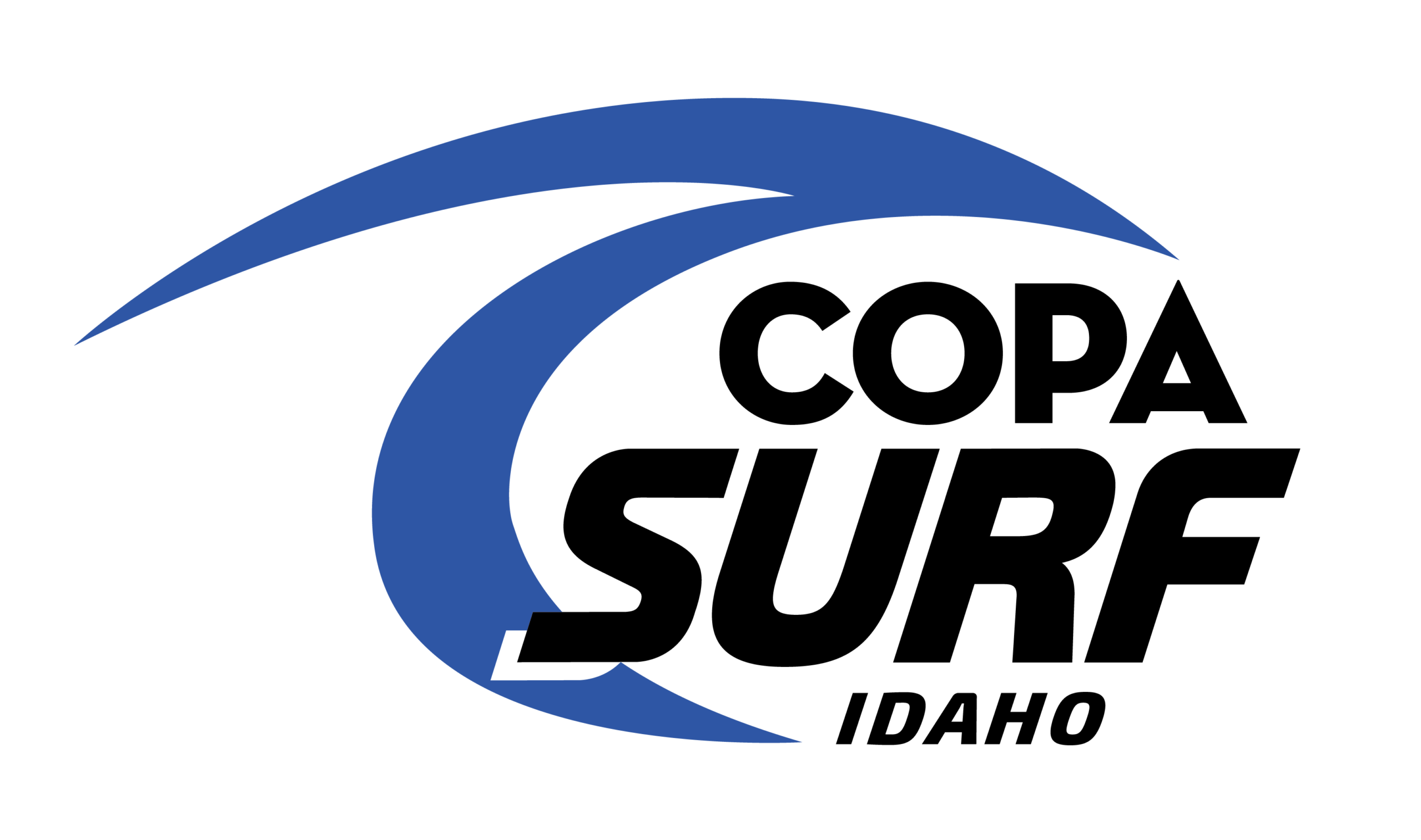 CopaSurf-Idaho-paths_2-color copa horz Abstract blue curved swoosh logo on a black background.