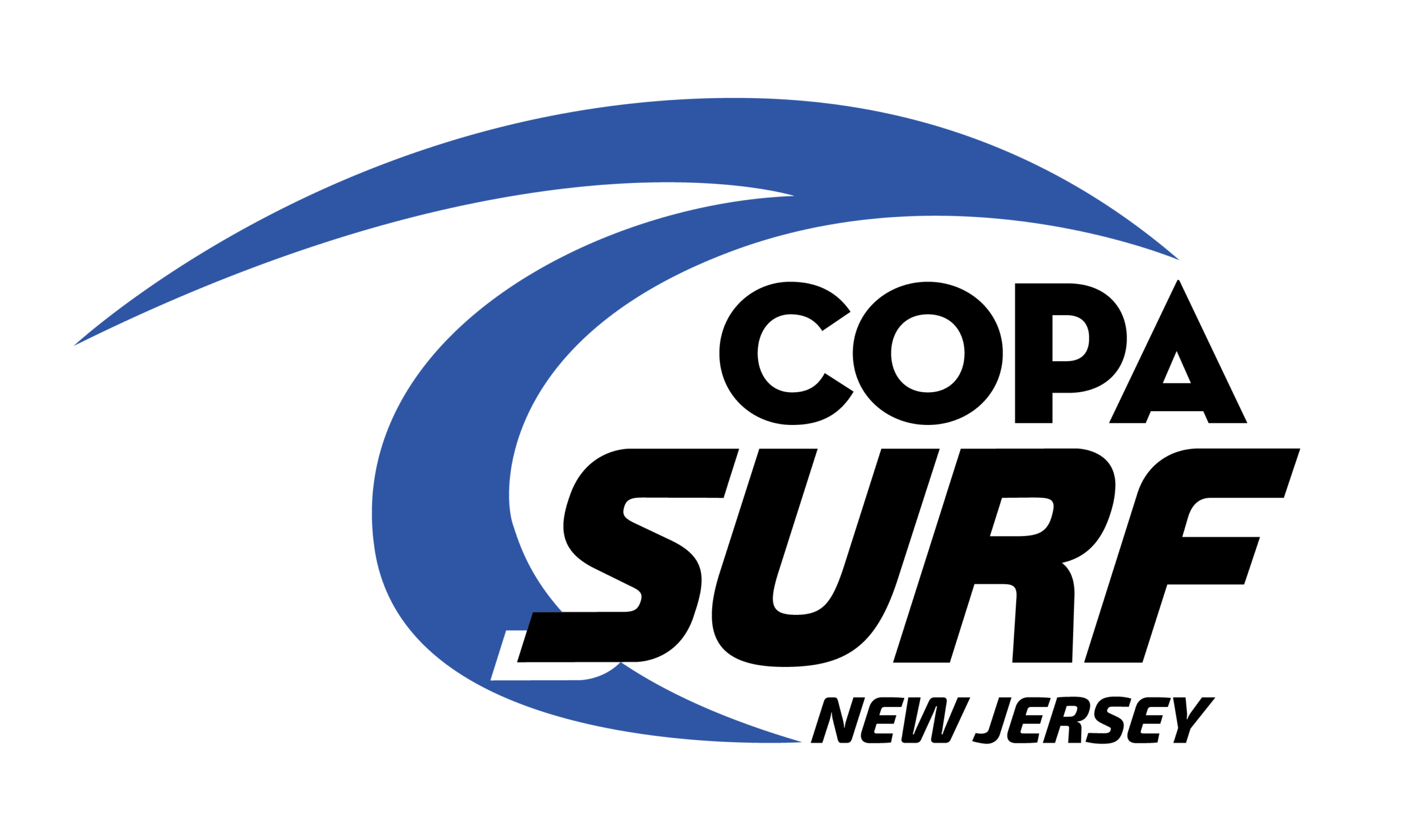 Abstract blue swoosh forming a partial circle on a black background, decorative graphic.